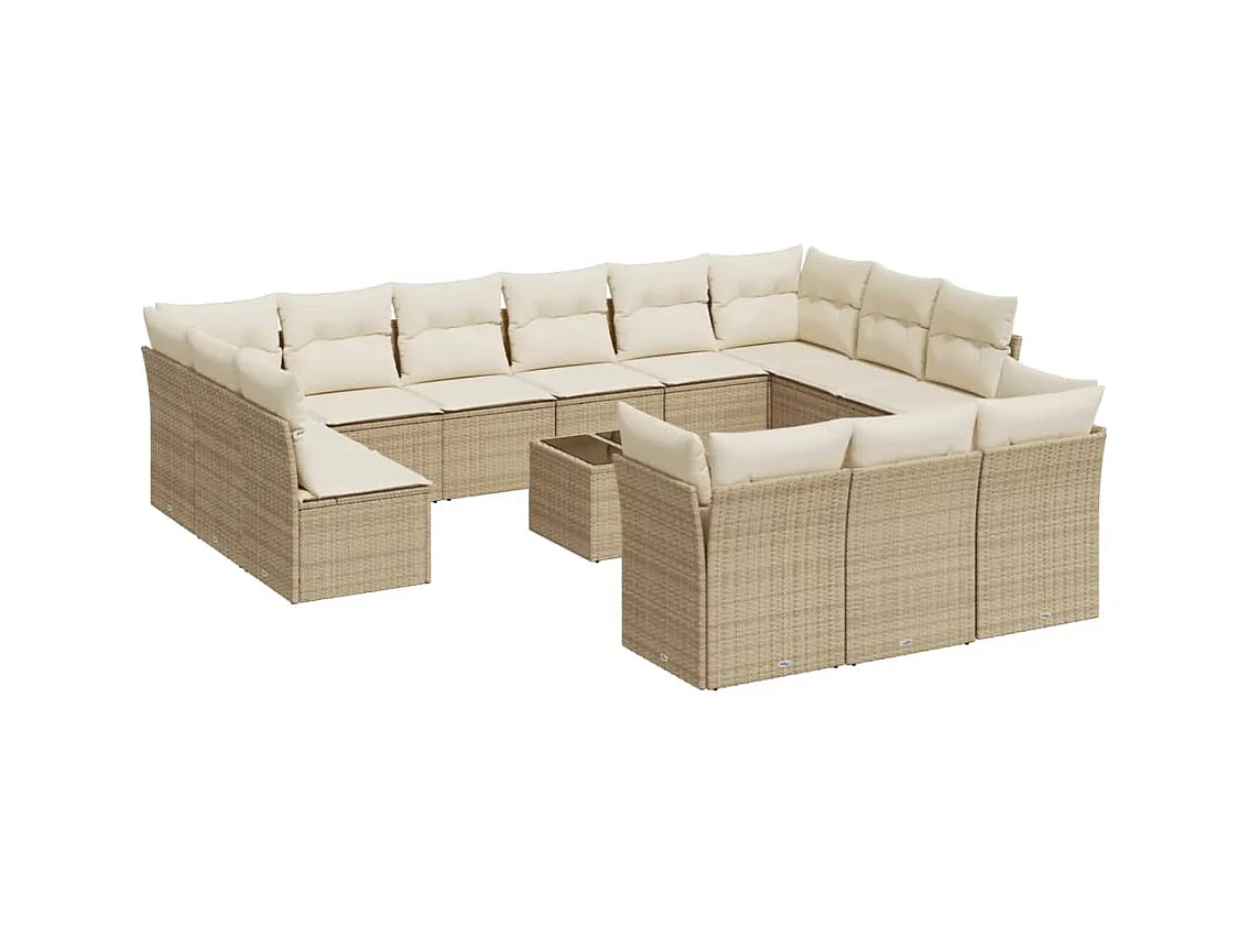 Salon de jardin avec coussins 14 pcs beige résine tressée