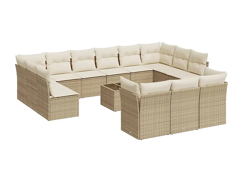 Salon de jardin avec coussins 14 pcs beige résine tressée