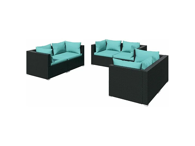 Salon de jardin 6 pcs avec coussins Résine tressée Noir