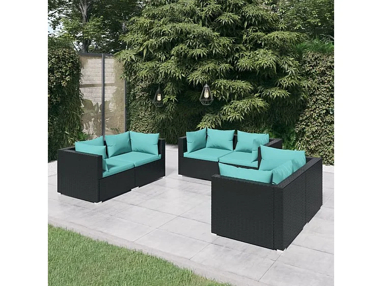 Salon de jardin 6 pcs avec coussins Résine tressée Noir