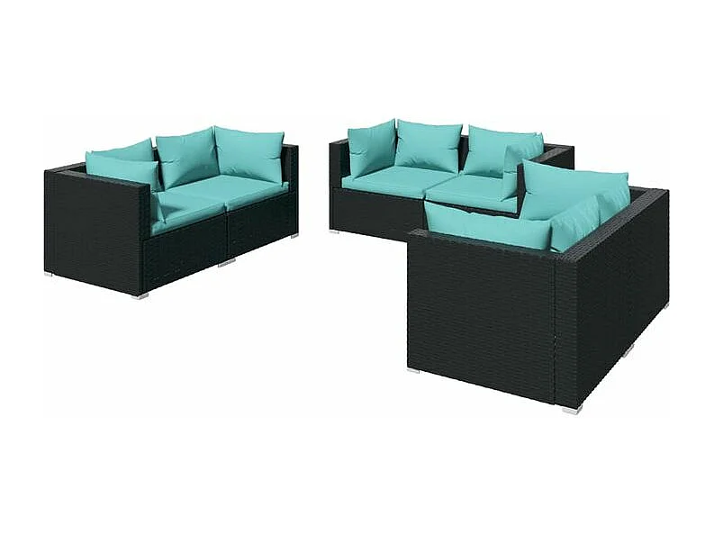 Salon de jardin 6 pcs avec coussins Résine tressée Noir