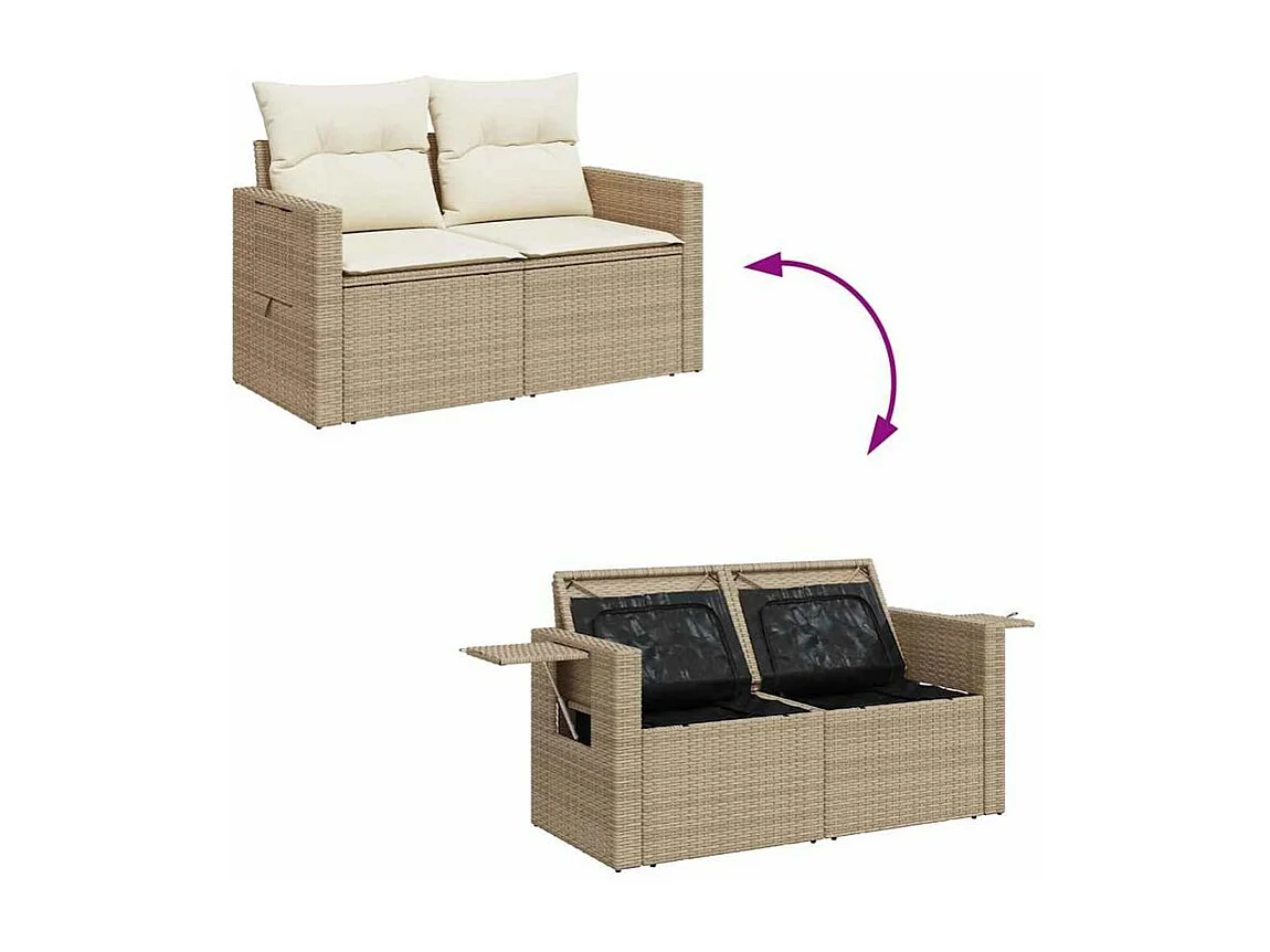 Salon de jardin avec coussins 7 pcs beige résine tressée