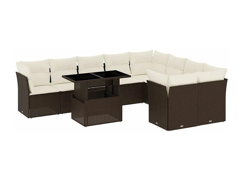 Salon de jardin 10 pcs avec coussins marron résine tressée