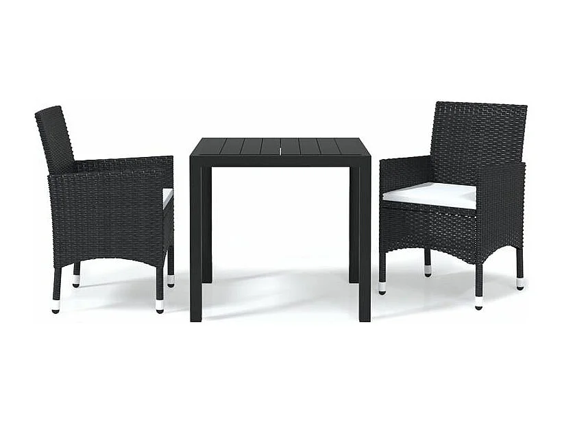 Mobilier à dîner de jardin et coussins 3pcs Résine tressée Noir
