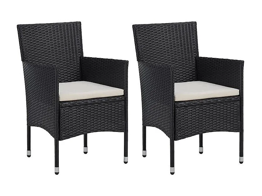 Mobilier à dîner de jardin et coussins 3pcs Résine tressée Noir