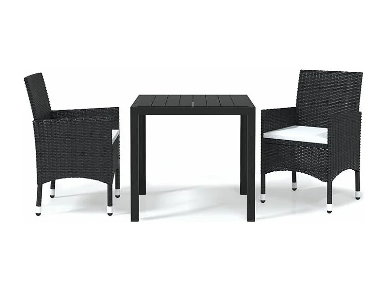 Mobilier à dîner de jardin et coussins 3pcs Résine tressée Noir
