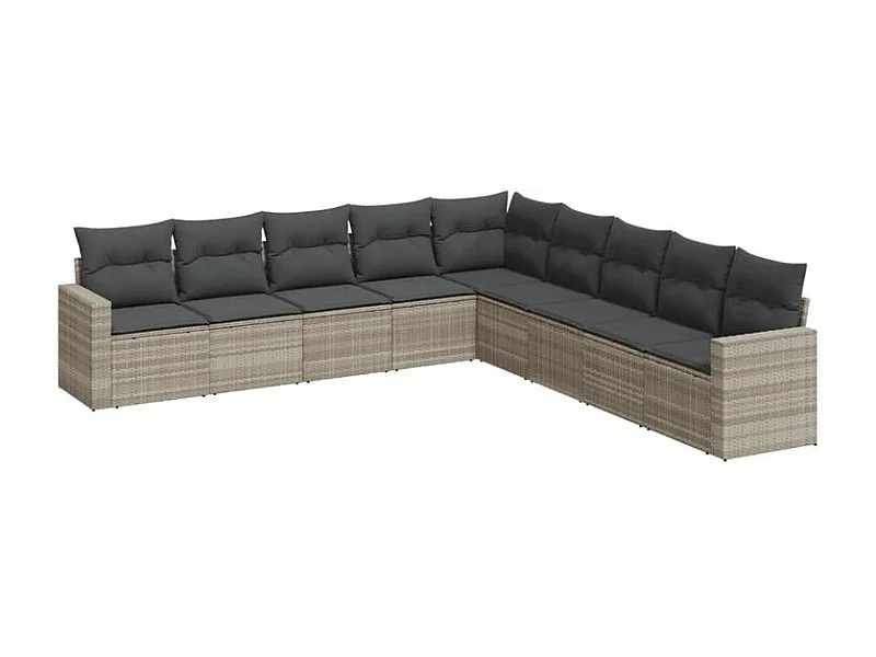 Salon de jardin 9 pcs avec coussins gris clair résine tressée