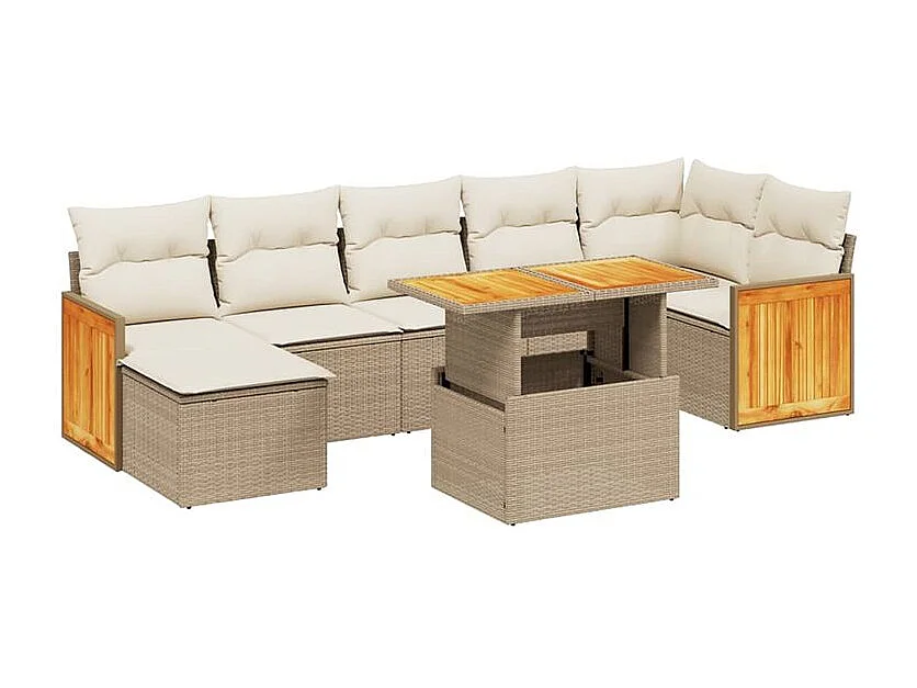 Salon de jardin avec coussins 8 pcs beige résine tressée