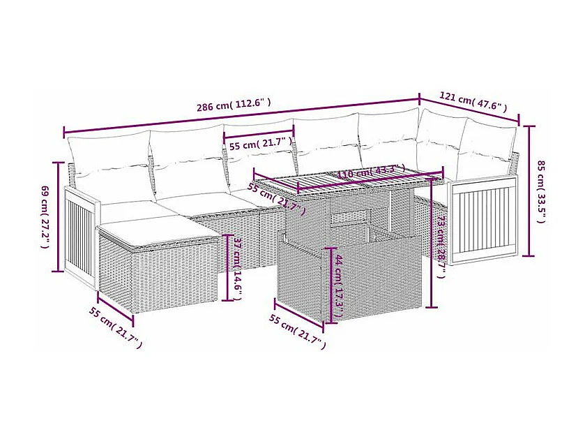 Salon de jardin avec coussins 8 pcs beige résine tressée