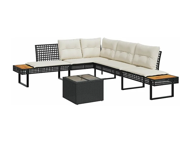 Salon de jardin avec coussins 2pcs noir résine tressée et verre