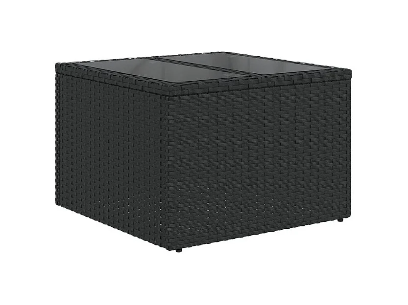 Salon de jardin avec coussins 2pcs noir résine tressée et verre