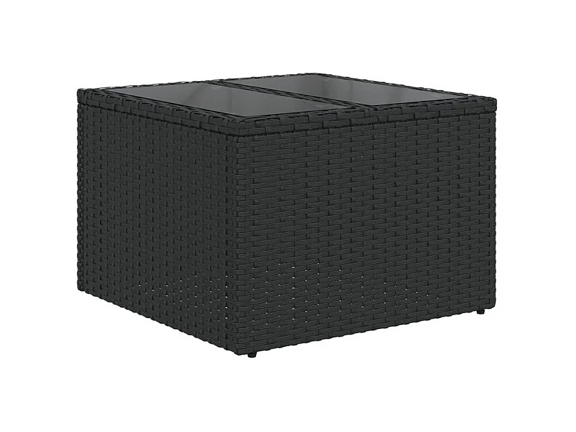 Salon de jardin avec coussins 2pcs noir résine tressée et verre