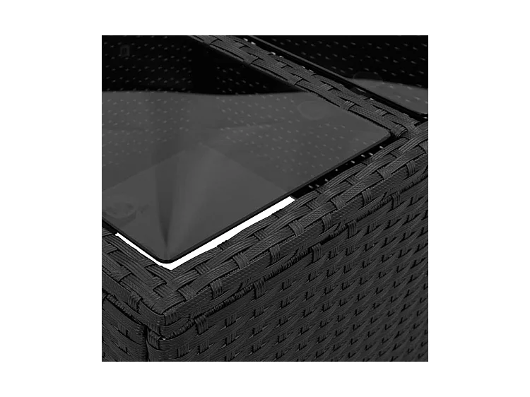 Salon de jardin avec coussins 2pcs noir résine tressée et verre