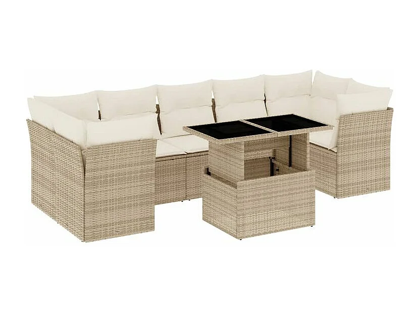 Salon de jardin avec coussins 8 pcs beige résine tressée
