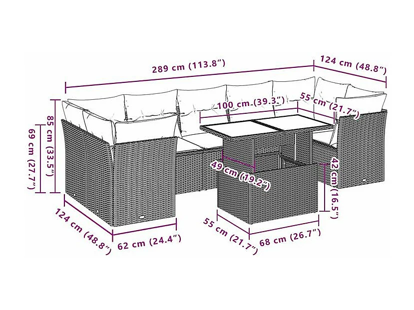 Salon de jardin avec coussins 8 pcs beige résine tressée