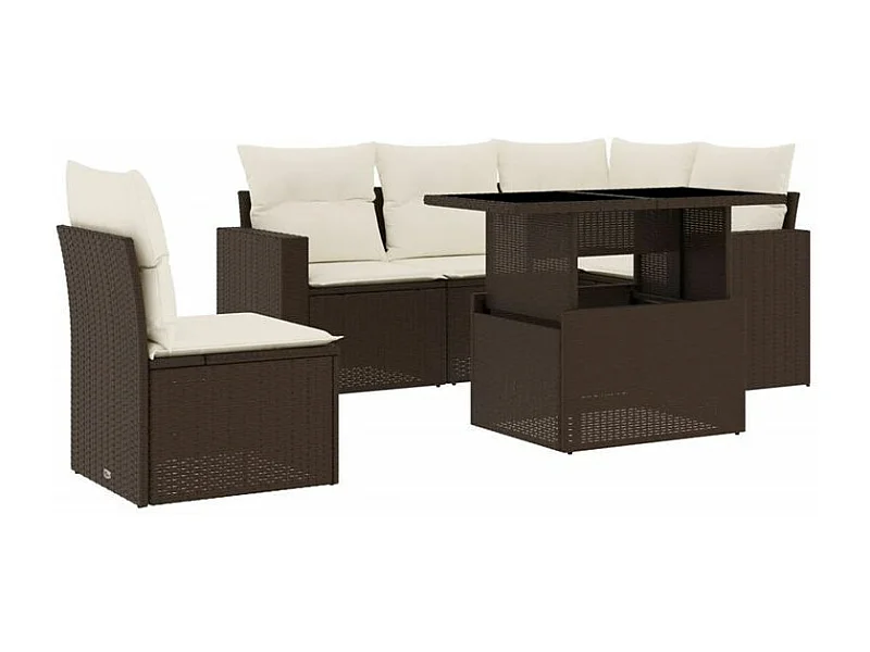 Salon de jardin avec coussins 6 pcs marron résine tressée