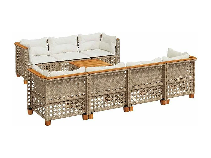 Salon de jardin avec coussins 8 pcs beige résine tressée