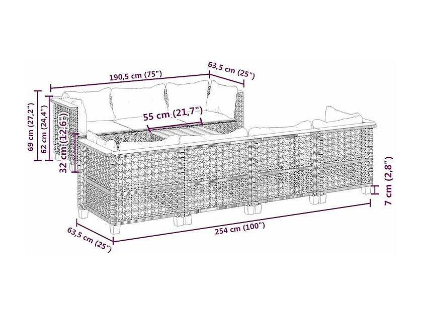 Salon de jardin avec coussins 8 pcs beige résine tressée