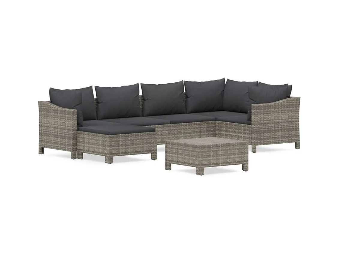Salon de jardin 7 pcs avec coussins Gris Résine tressée
