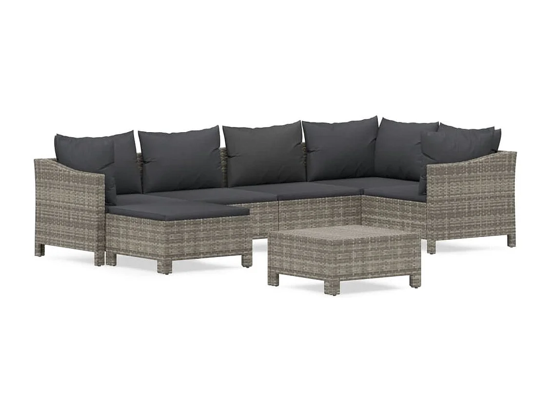 Salon de jardin 7 pcs avec coussins Gris Résine tressée