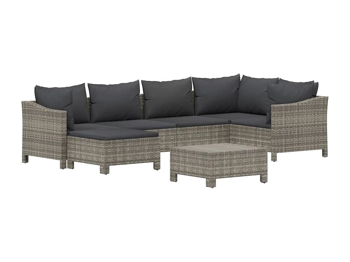 Salon de jardin 7 pcs avec coussins Gris Résine tressée
