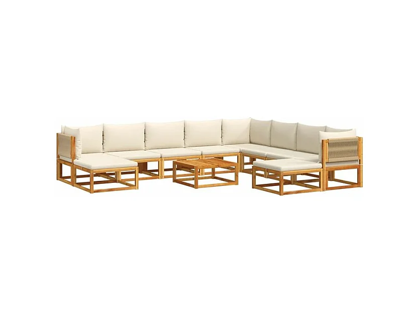 Salon de jardin avec coussins 11 pcs bois massif d'acacia