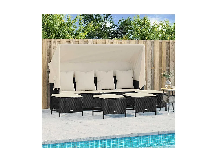 Salon de jardin 5 pcs avec coussins noir résine tressée