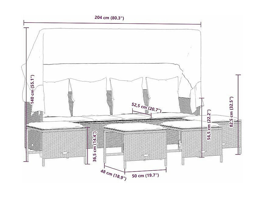 Salon de jardin 5 pcs avec coussins noir résine tressée