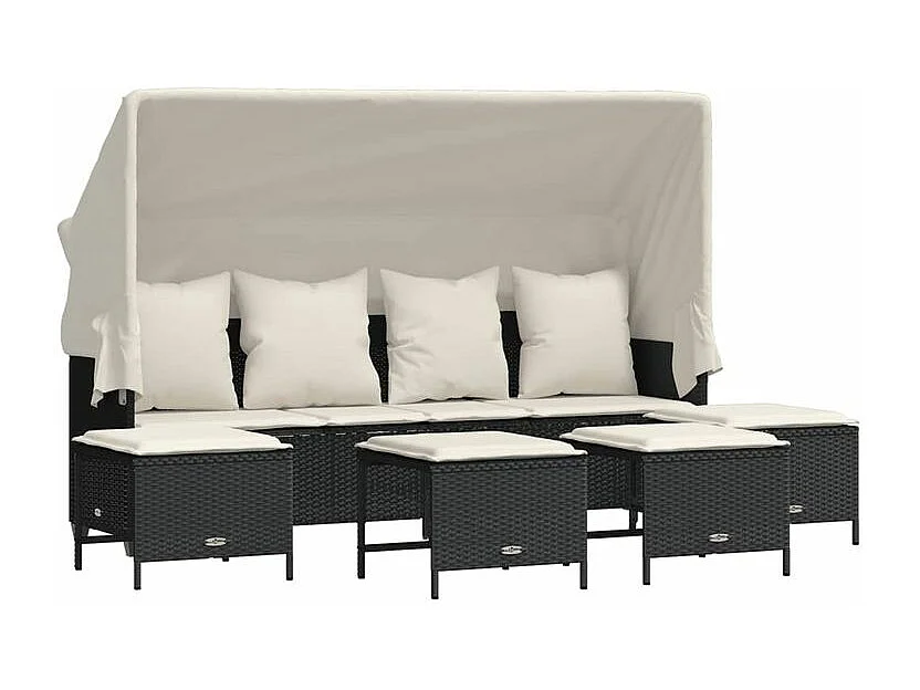 Salon de jardin 5 pcs avec coussins noir résine tressée