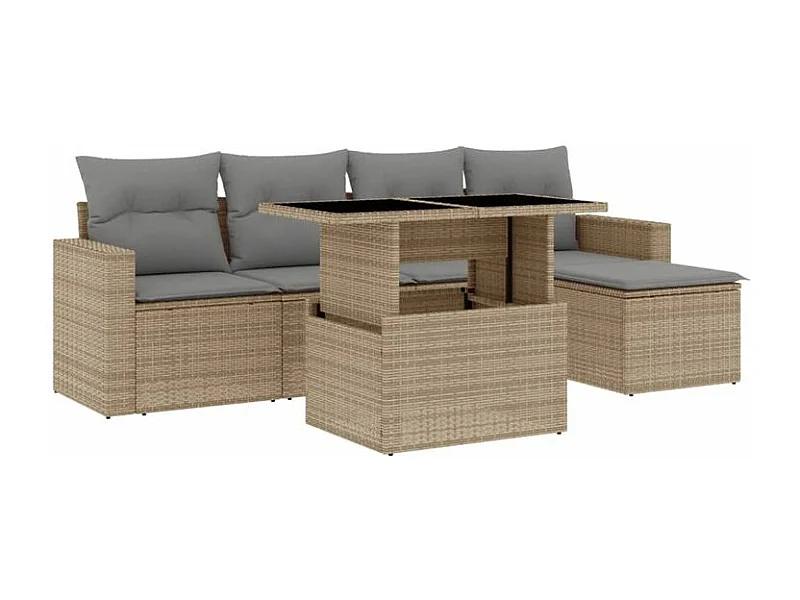 Salon de jardin avec coussins 6 pcs beige résine tressée