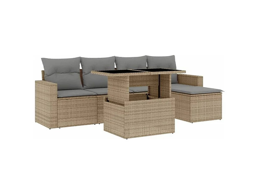 Salon de jardin avec coussins 6 pcs beige résine tressée