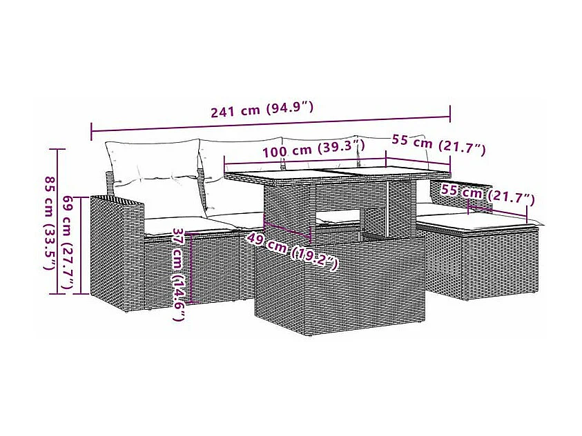 Salon de jardin avec coussins 6 pcs beige résine tressée