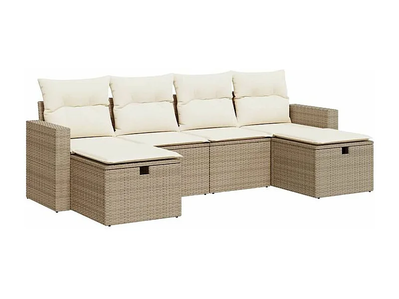 Salon de jardin avec coussins 6 pcs beige résine tressée