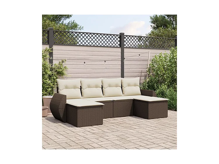 Salon de jardin avec coussins 6 pcs marron résine tressée