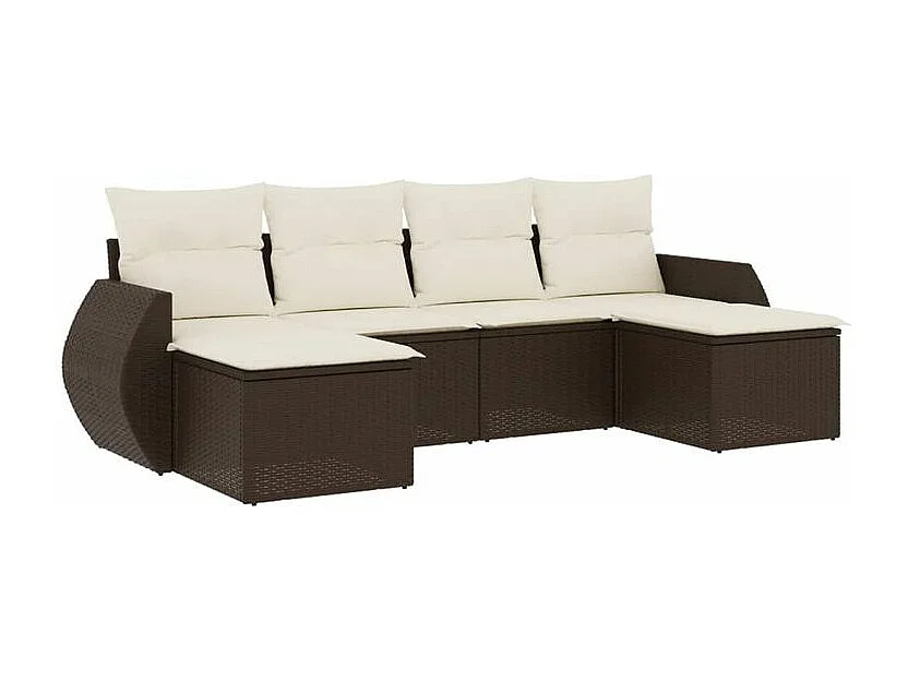 Salon de jardin avec coussins 6 pcs marron résine tressée