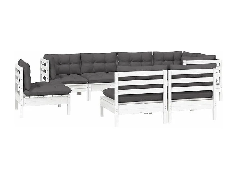Salon de jardin 8 pcs avec coussins blanc bois de pin massif
