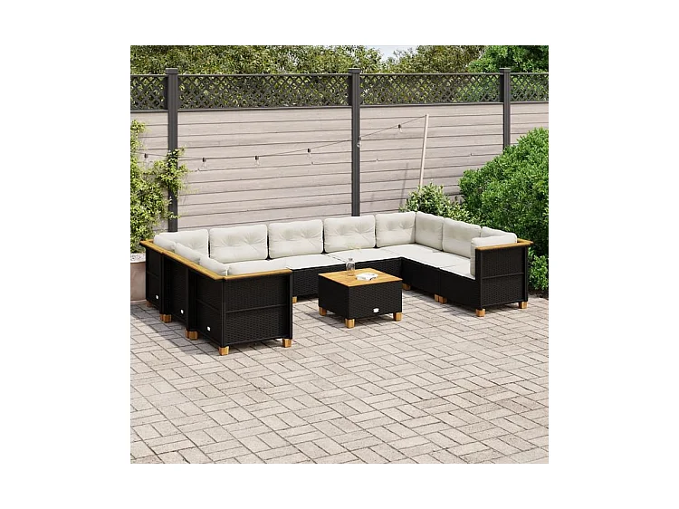 Salon de jardin 10 pcs avec coussins noir résine tressée