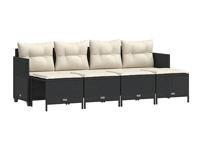 Salon de jardin 5 pcs avec coussins noir résine tressée