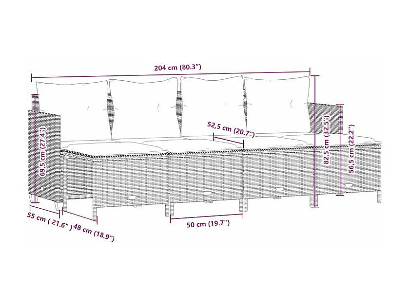 Salon de jardin 5 pcs avec coussins noir résine tressée