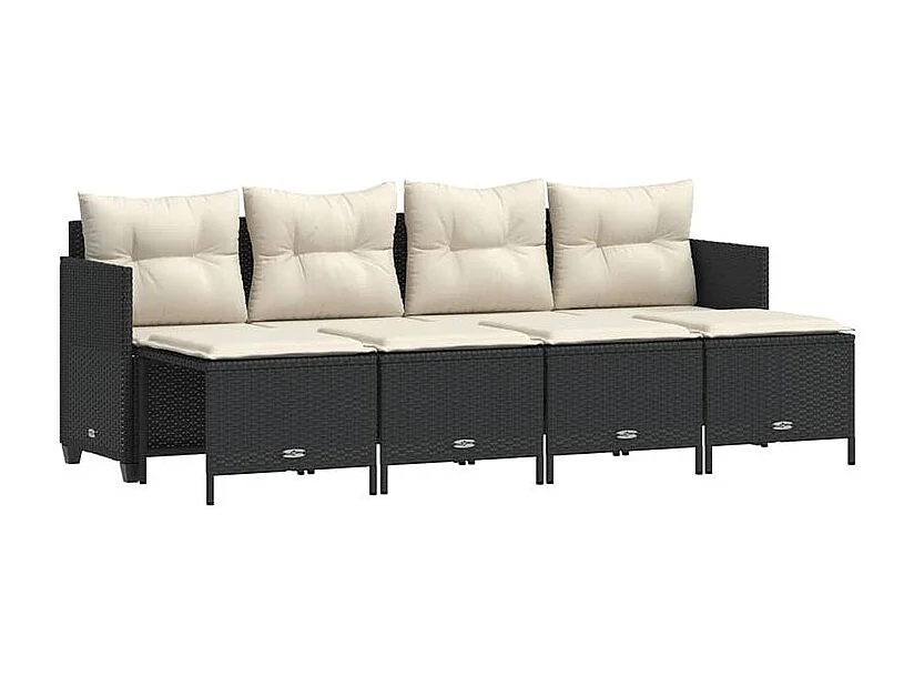 Salon de jardin 5 pcs avec coussins noir résine tressée