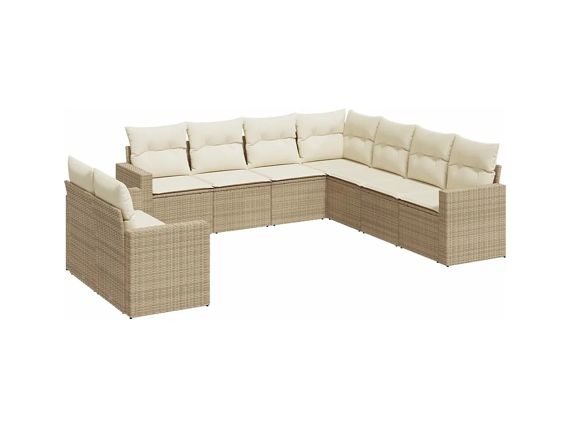 Salon de jardin avec coussins 9 pcs beige résine tressée