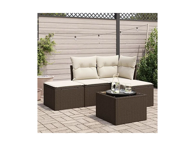 Salon de jardin avec coussins 5 pcs marron résine tressée