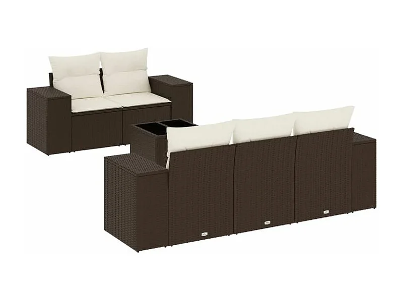 Salon de jardin avec coussins 6 pcs marron résine tressée