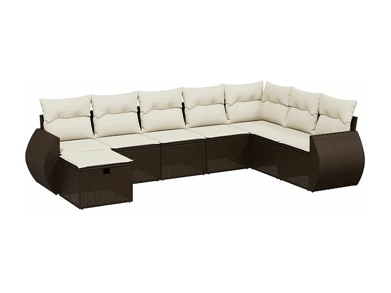 Salon de jardin 8 pcs avec coussins marron résine tressée