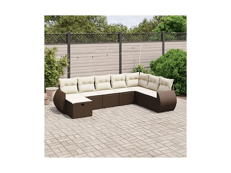 Salon de jardin 8 pcs avec coussins marron résine tressée