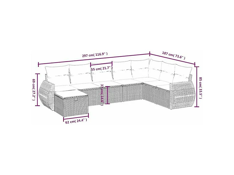 Salon de jardin 8 pcs avec coussins marron résine tressée