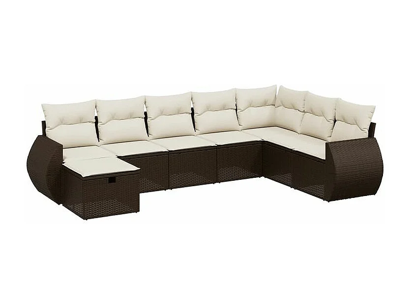 Salon de jardin 8 pcs avec coussins marron résine tressée