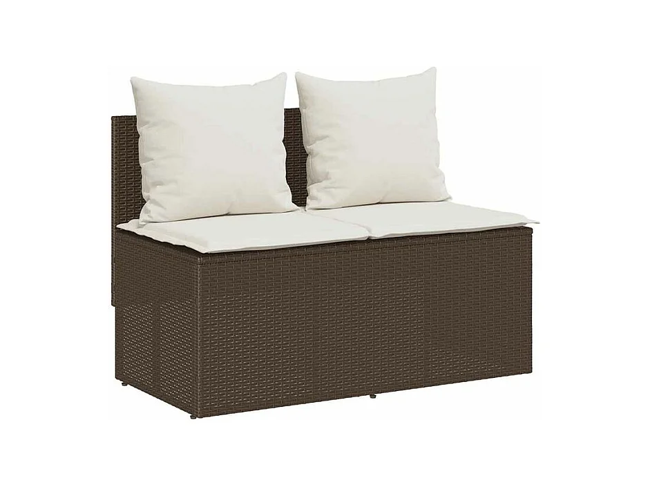 Ensemble à manger de jardin 3 pcs et coussins marron poly rotin