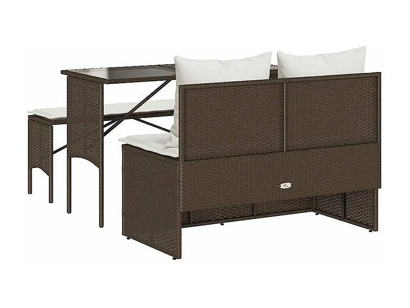 Ensemble à manger de jardin 3 pcs et coussins marron poly rotin