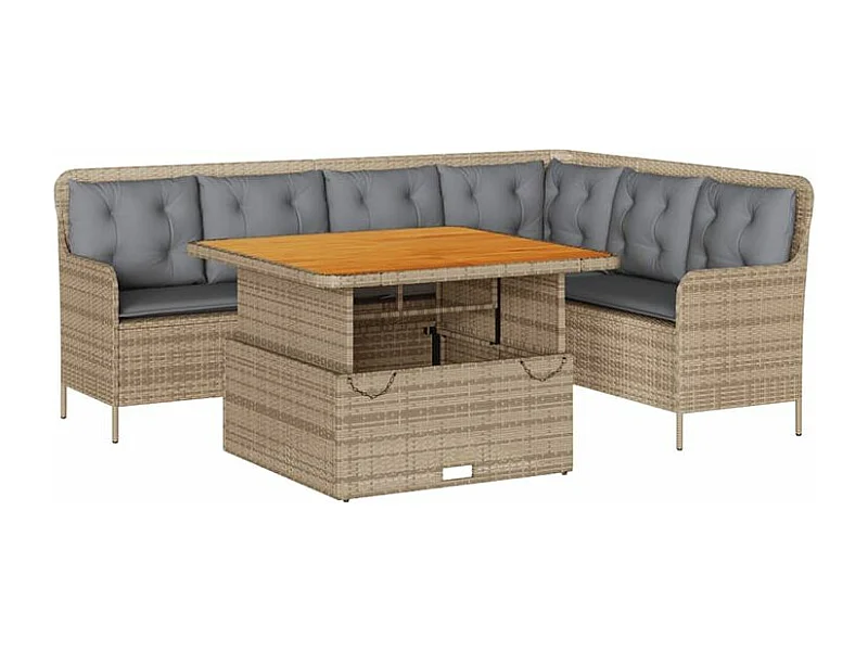 Salon de jardin avec coussins 2 pcs beige résine tressée